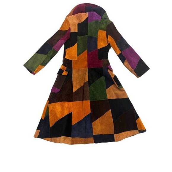 Vintage 70's Leather Suede Patchwork Hippie Boho Snap Button Long Jacket Coat 12 - Picture 7 of 16